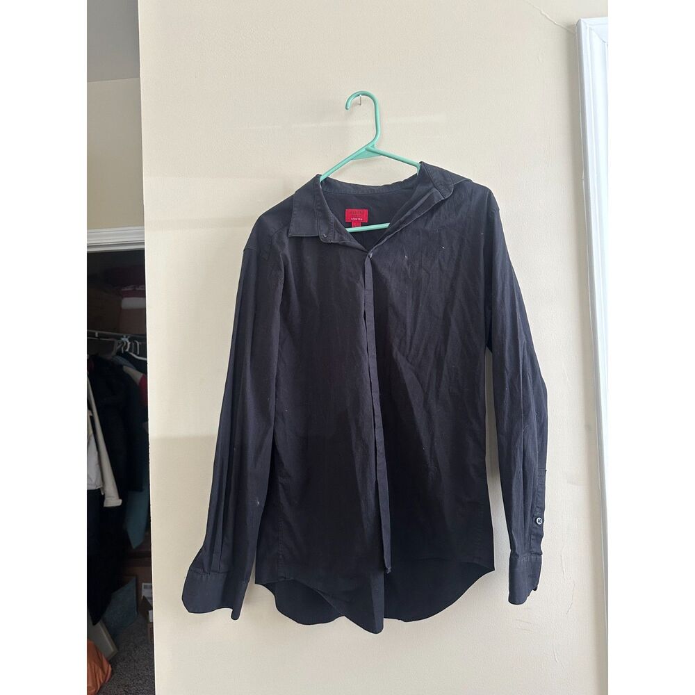 Alfani Slim Fit Stretch Button Down Shirt Black L 16-16.5 34-35 Cotton